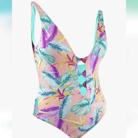 NWT Bar 3 Women's Copcabana Printed Twist Front One Piece Swimsuit - Picture 7 of 14